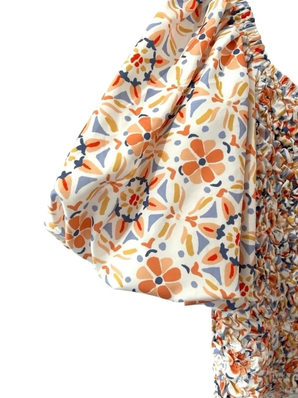 Anthropologie Dolan On or Off The Shoulder Textured Top M Orange Motif smocked